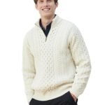 Men's Merino Wool Aran 1/2 Zipper Sweater