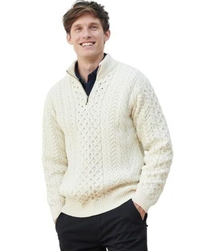 Men's Merino Wool Aran 1/2 Zipper Sweater