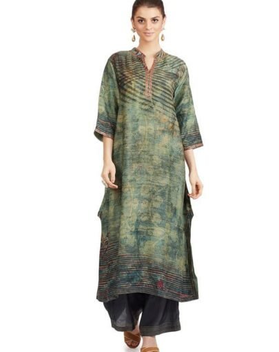 Green Cyan Banarasi Kurta Bottom Set
