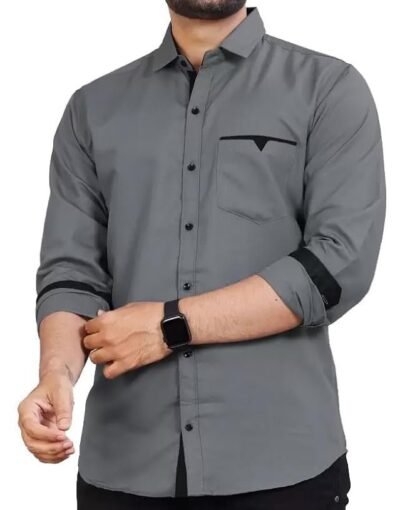Men's Regular Fit Solid Soft Touch Cotton Casual Shirt with Pocket Design with Spread Collar & Full Sleeves
