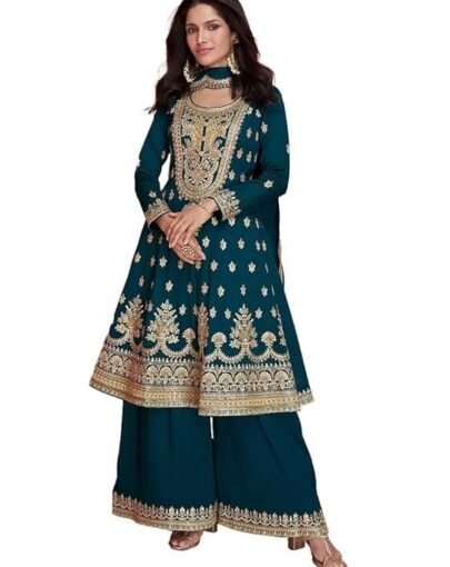 Ethnik Women's Pink Vichitra Silk Stitched Top With Stitched Vichitra Silk Bottom and Vichitra silk Dupatta Full Sleeve Embroidered Straight Kurta