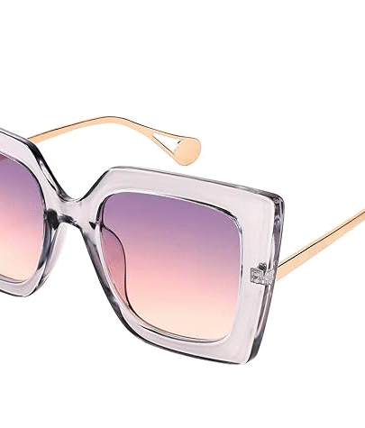 Sunglasses Womens Trendy, Oversized Square Shades, Pearl Inlay Cat Eye Frame UV400 Protection E1051