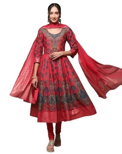 Women Cotton Anarkali Kurta Churidar Suit Set
