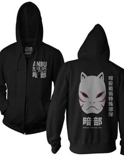shippuden Anbu Black OPS Adult Zip Hoodie Large Black