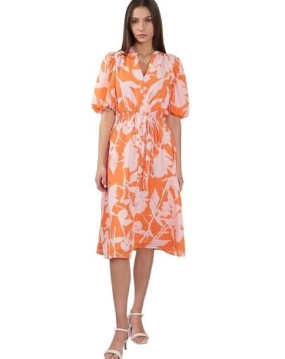 VERODA Women's Polyester Fit and Flare Midi Dress