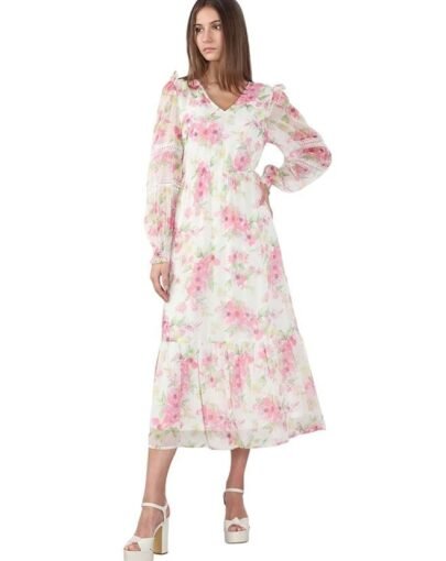 ERO MODA Women's Polyester Fit and Flare Maxi Dress