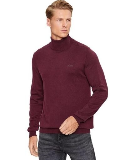 Maroon Polyamide Blend Solid Pullover Sweater
