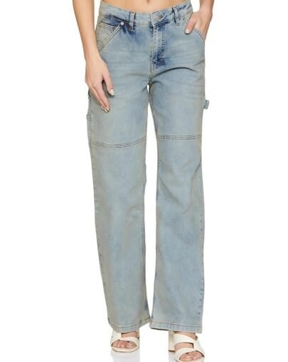 Regular Women's High Waist Full Length Cargo Loose Fit Jeans