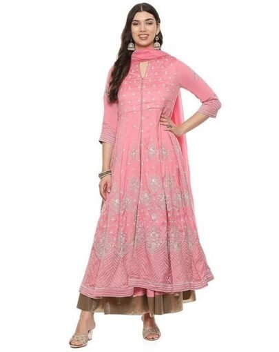 Women Cotton Blend Anarkali Embroidered Kurta Suit Set