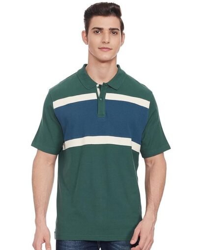 Marks & Mens Striped Cotton Polo Neck Regular Fit T-Shirt