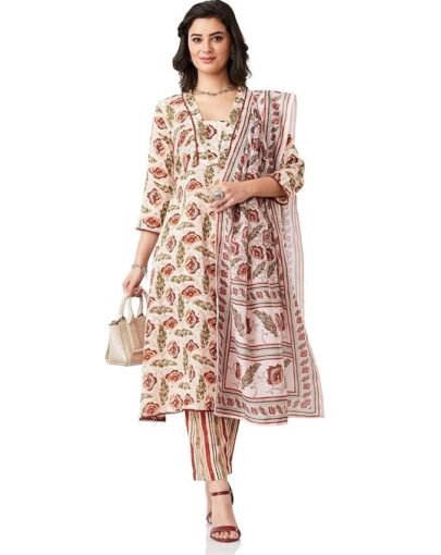 Women's Printed Anarkali Kurta Pant Set with Dupatta